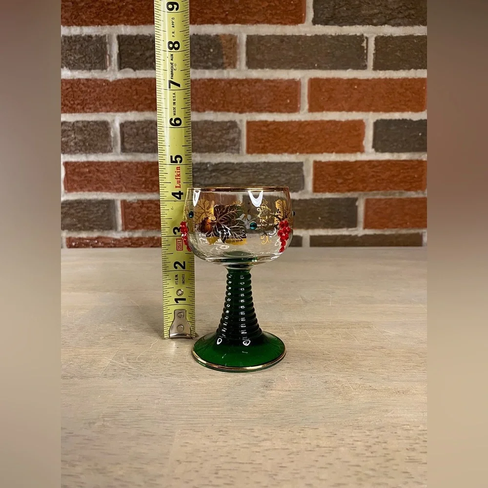 Bockling Roemer Germany Goblet‎ Gold Inlay Green Stem Vintage